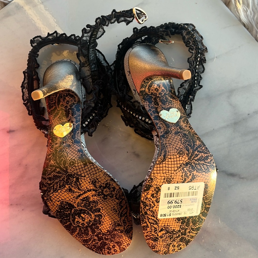 Betsey Johnson Black Lace Sandals High Heel - Picture 7 of 10